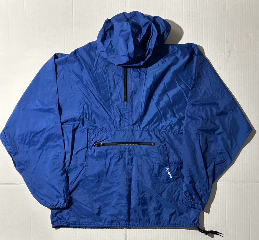 VTG 90s Port Authority Pepsi Promo Blue Nylon Anorak Hooded Windbreaker Men’s M